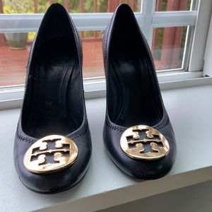 Tory Burch black leather wedges